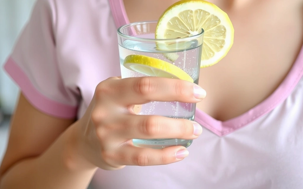 A woman drinking water from a glass with fresh fruit, symbolizing internal hydration for skin health